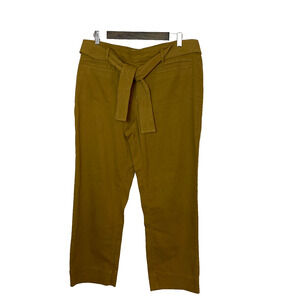 Loft Ankle Pants Sz 12 Straight Leg Canvas Cotton Blend Belted Brown Tan Camel